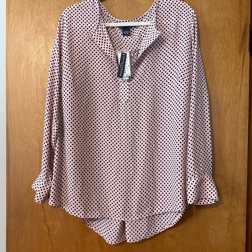 Chelsea & Theodore Pink and Black 3/4 Sleeve Button Down Shirt